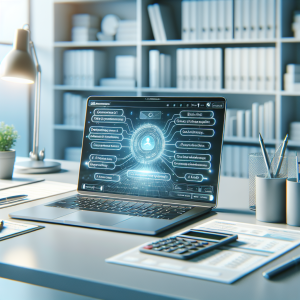 Alt text: A person using a laptop with ChatGPT open on screen, reviewing a spreadsheet of financial data. Title: Using AI to Simplify Accounting Tasks